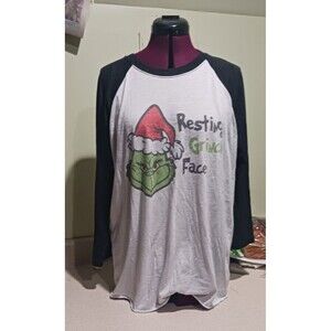 Next Level  resting grinch face quarter sleeve baseball shirt Christmas Large